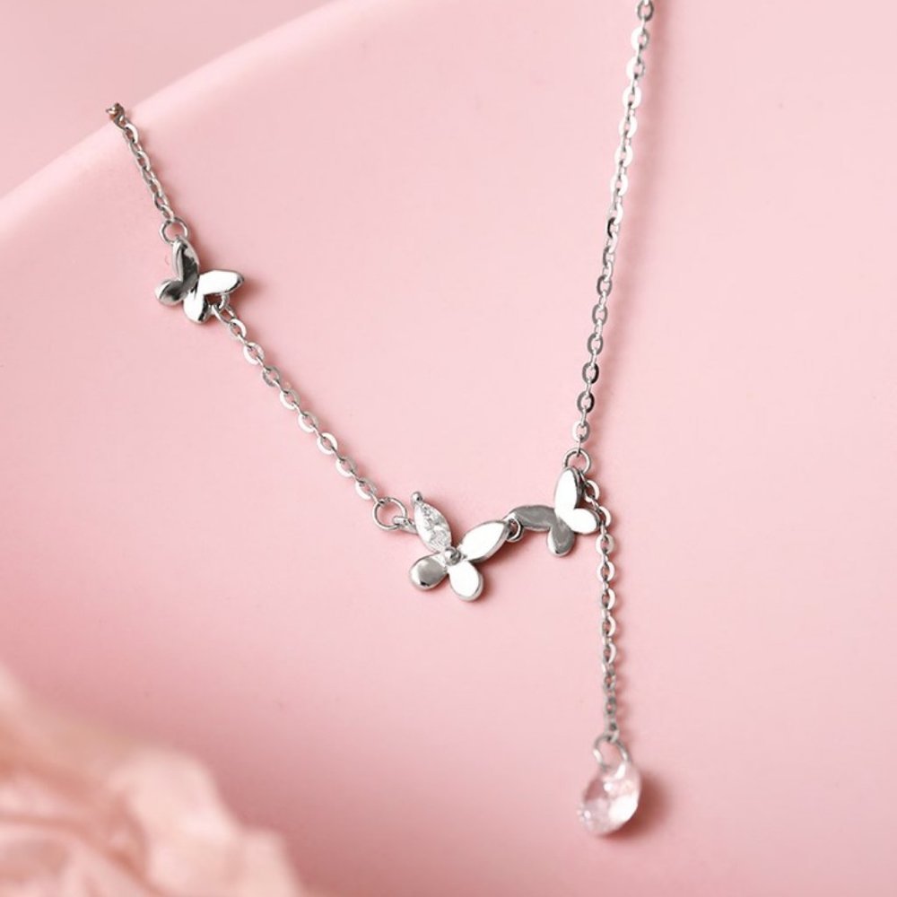 NEW Sterling Silver Diamond Butterfly Necklace - Picture 3 of 15